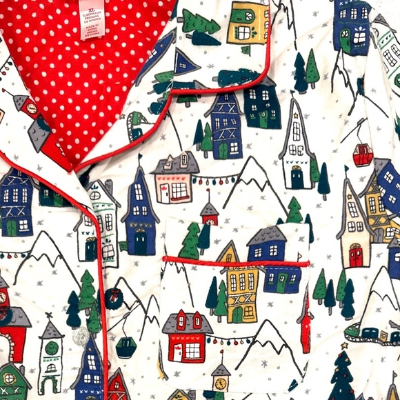 NWT Snow Skiing Village Flannel Pajama Set ❄️ Lounge Pants w/ Pockets & LS Shirt - Picture 6 of 16